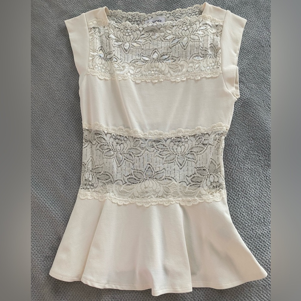 Bebe Ivory Floral Lace Peplum Top